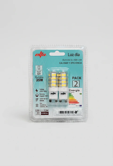Pack 2 Ampolletas LED G9 Elfa - 3,5W (Equivale a 35W) Luz Día 6000K
