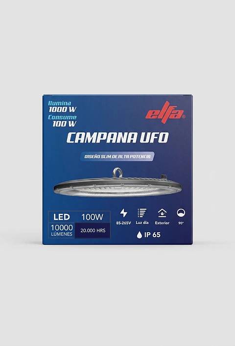 Campana LED UFO Industrial Elfa - 100W (Equivale a 1000W) Luz Día 6400K Gris