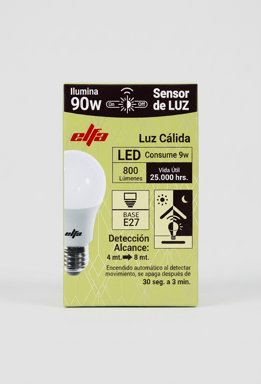 Ampolleta LED A60 Elfa con Sensor de Luz - 9W (Equivale a 80W/90W) Luz Cálida 3000K 2