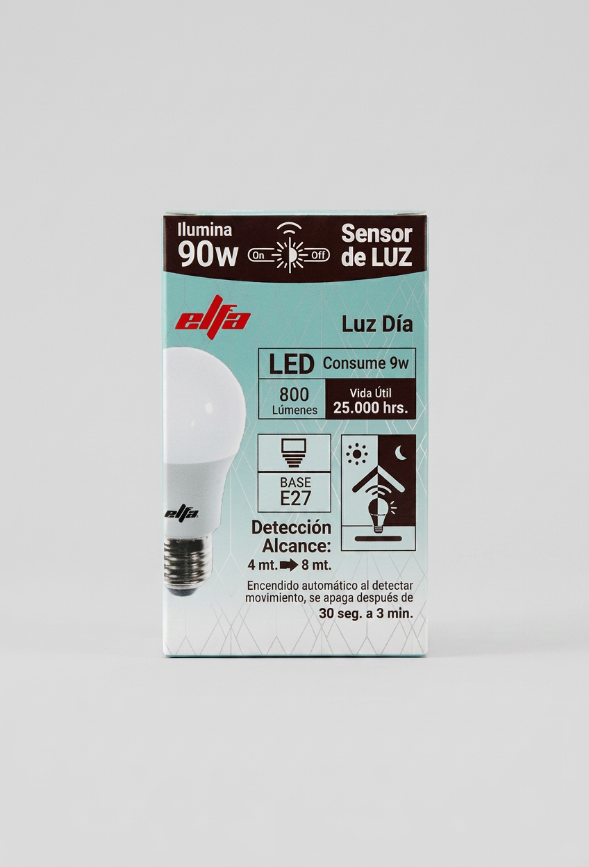 Ampolleta LED A60 Elfa con Sensor de Luz - 9W Luz Día 6500K 3