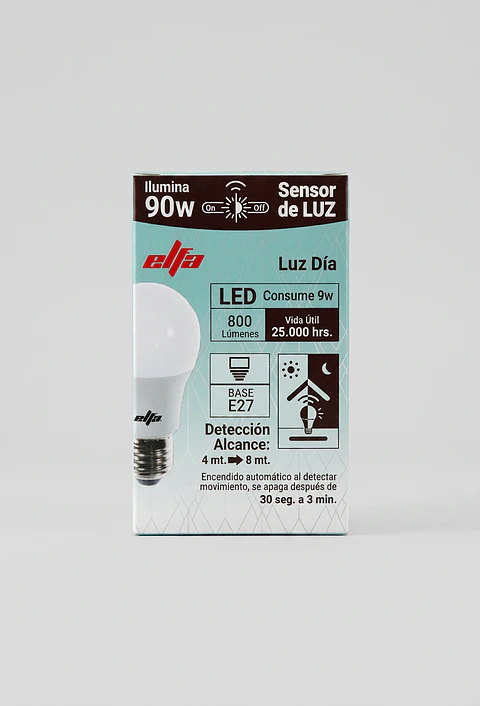 Ampolleta LED A60 Elfa con Sensor de Luz - 9W Luz Día 6500K
