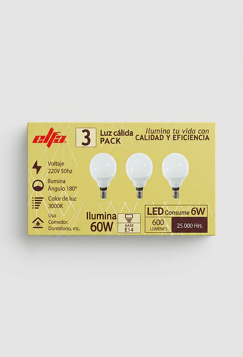 Pack de 3 Ampolletas LED G45 Elfa - 6W (Equivale a 60W) Luz Cálida 3000K