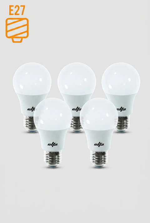 Pack de 5 Ampolletas LED A60 Elfa - 11W (Equivale a 100W) Luz Cálida 3000K