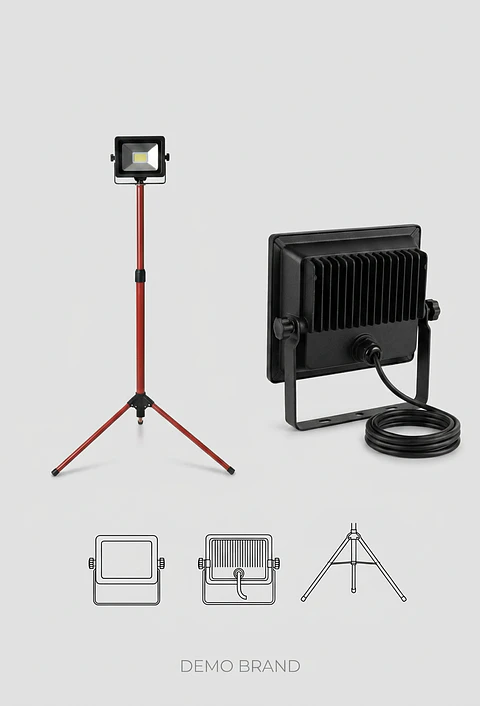 Set Reflector LED Tripode 20W 1200lm 6000K 115m Elfa Portatil Obra