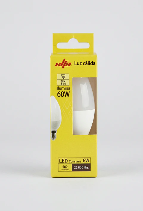 Ampolleta LED Vela 35A 6W Luz Cálida Soquete E14