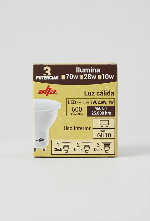 Ampolleta LED Dicroica GU10 de 3 Potencias Luz Cálida