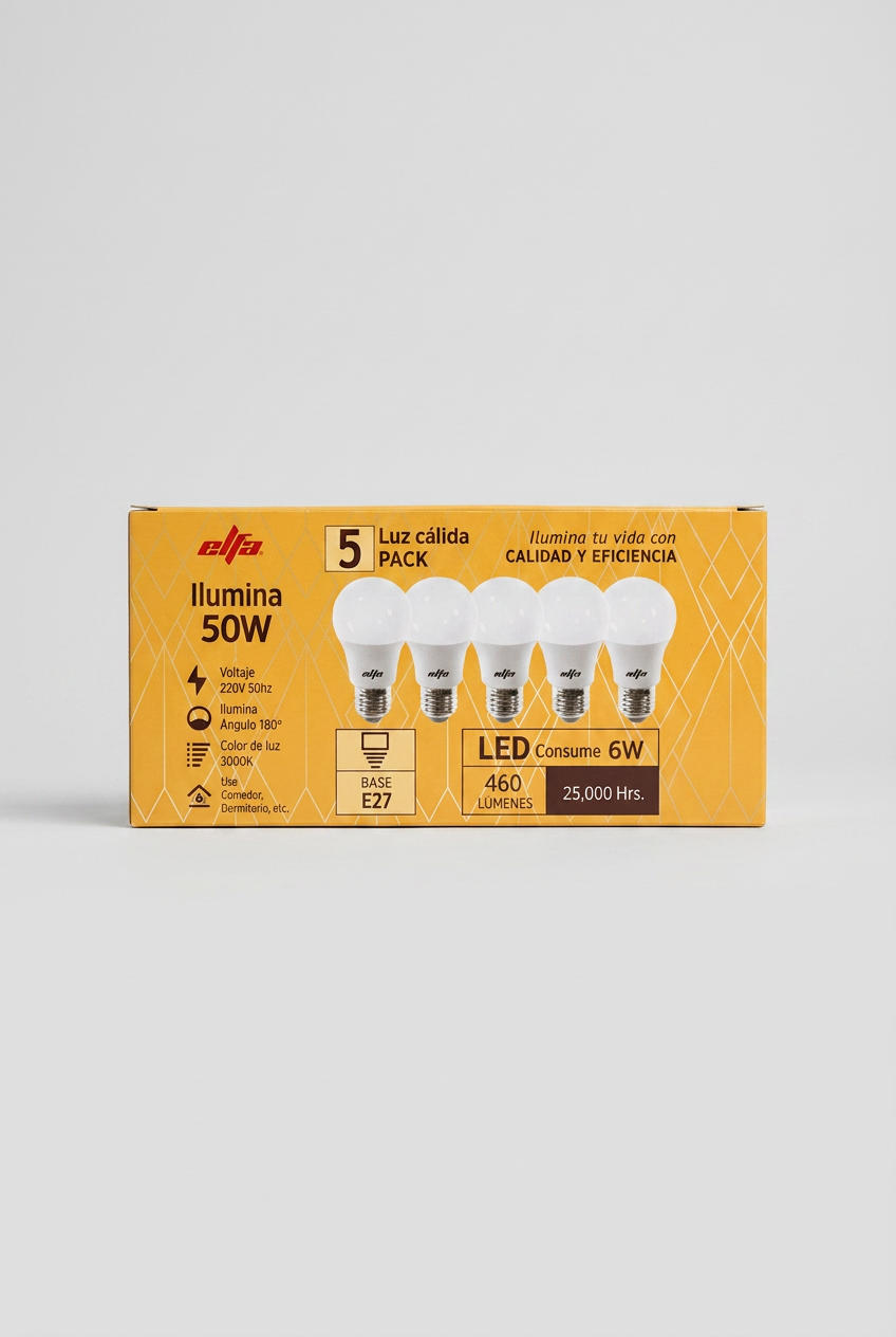 PACK5 Ampolleta LED A60 Elfa - 7W (Equivale a 50W) Luz Cálida 3000K 2