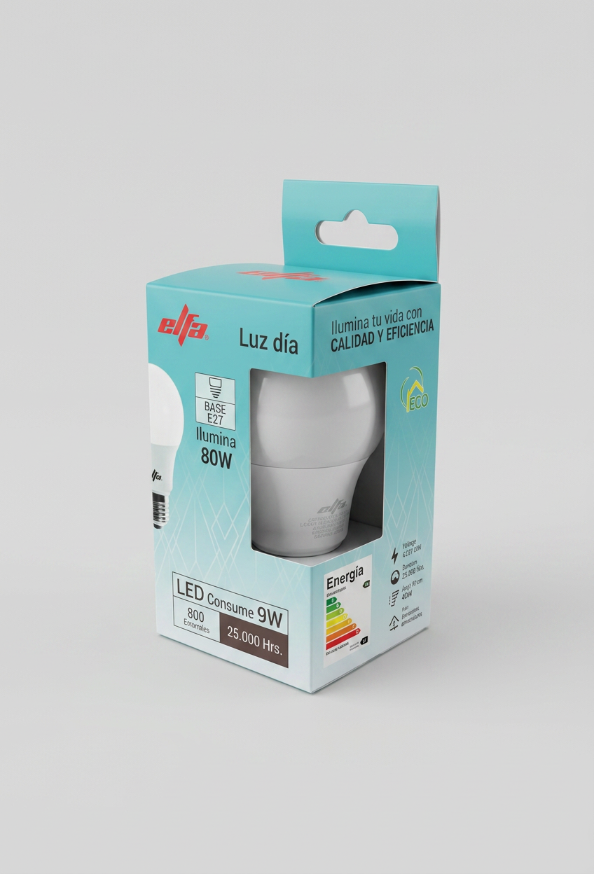 Ampolleta LED A60 Elfa - 9W (Equivale a 100W) Luz Día 6000K 2