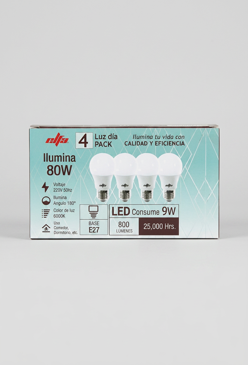 Pack de 4 Ampolletas LED A60 de 9W con Rosca E27 (Luz Día) 2