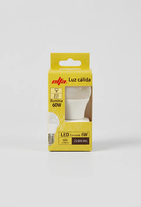 Ampolleta LED G45 6W Luz Cálida 3000K E27