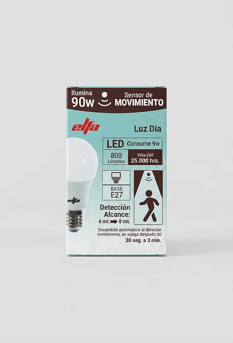 Ampolleta LED A60 Elfa con Sensor de Movimiento - 9W 6500K