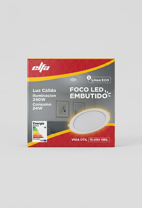 Foco Panel LED Embutido Elfa ECO - 24W (Equivale a 240W) Luz Cálida 3000K