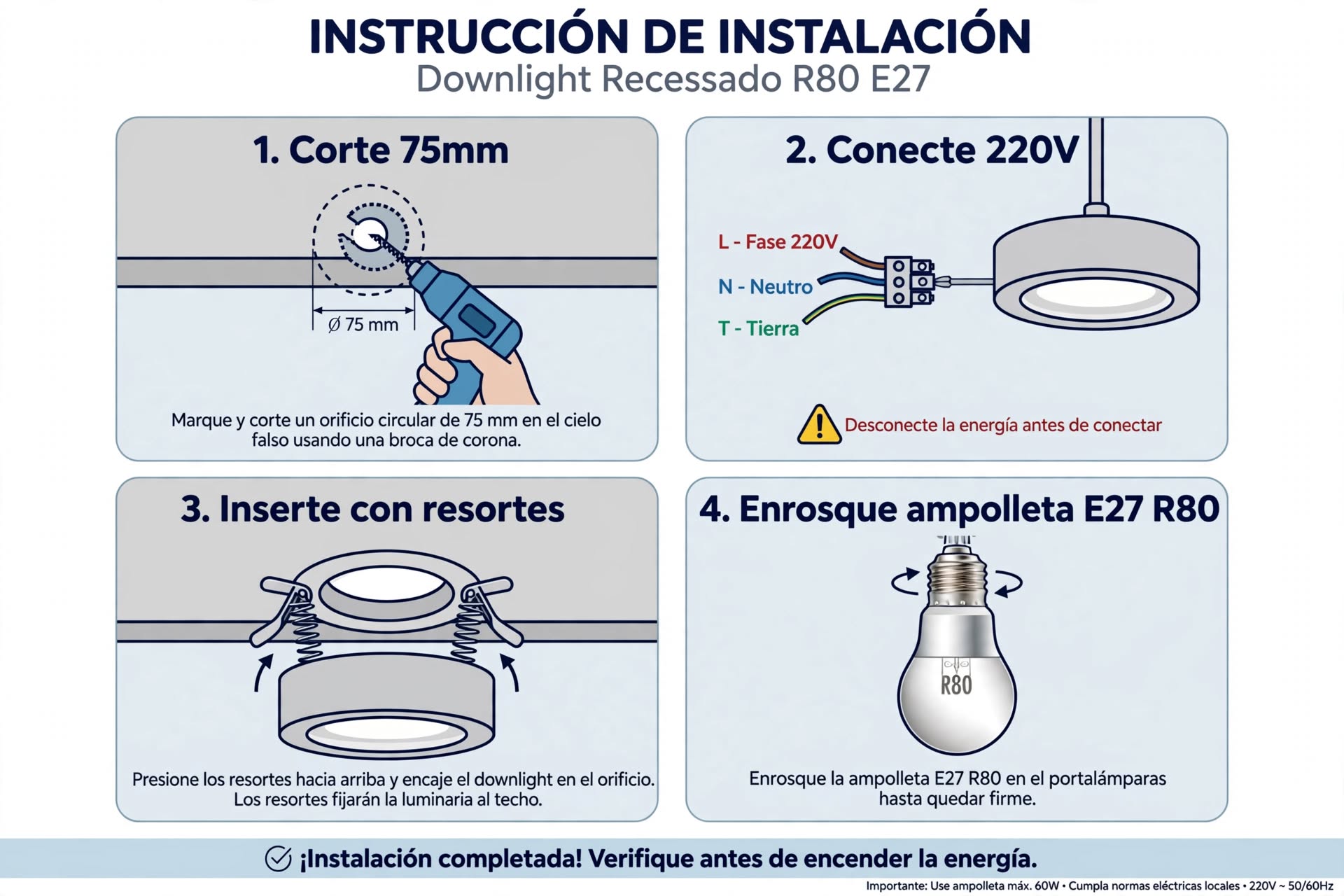 Foco Embutido R80 E27 - 1 Luz - Techo Empotrable - Aluminio - 220V - ST 2