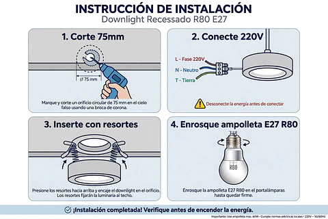 Foco Embutido R80 E27 - 1 Luz - Techo Empotrable - Aluminio - 220V - ST