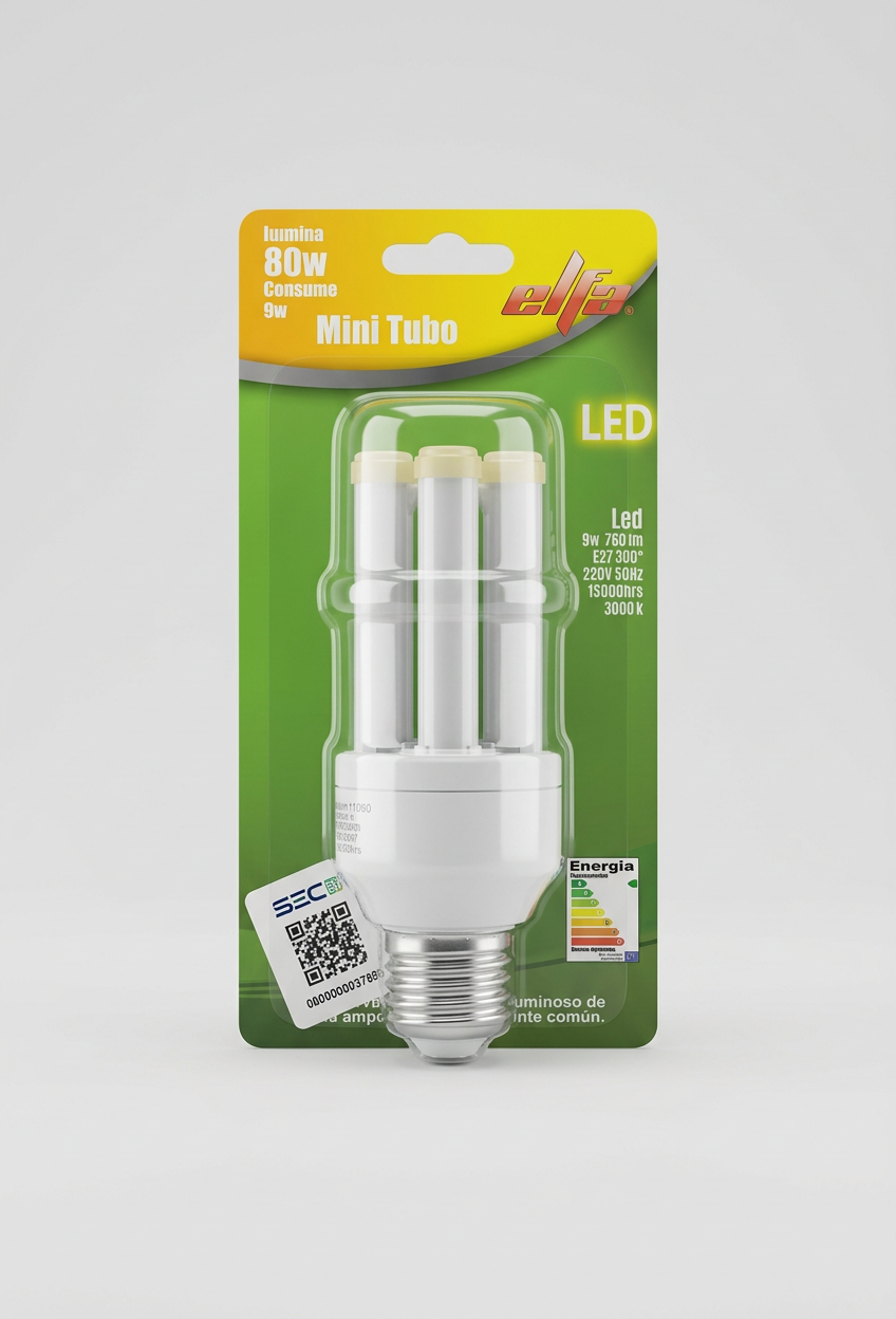 Ampolleta LED Mini Tubo 9W E27 Luz Cálida 2
