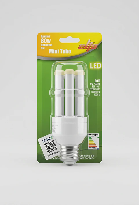 Ampolleta LED Mini Tubo 9W E27 Luz Cálida