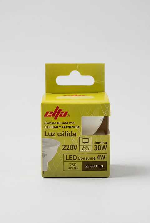 Ampolleta LED MR16 4W Luz Cálida 3000K