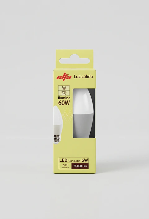 Ampolleta LED Vela Elfa 6W Luz Cálida 3000K 600LM
