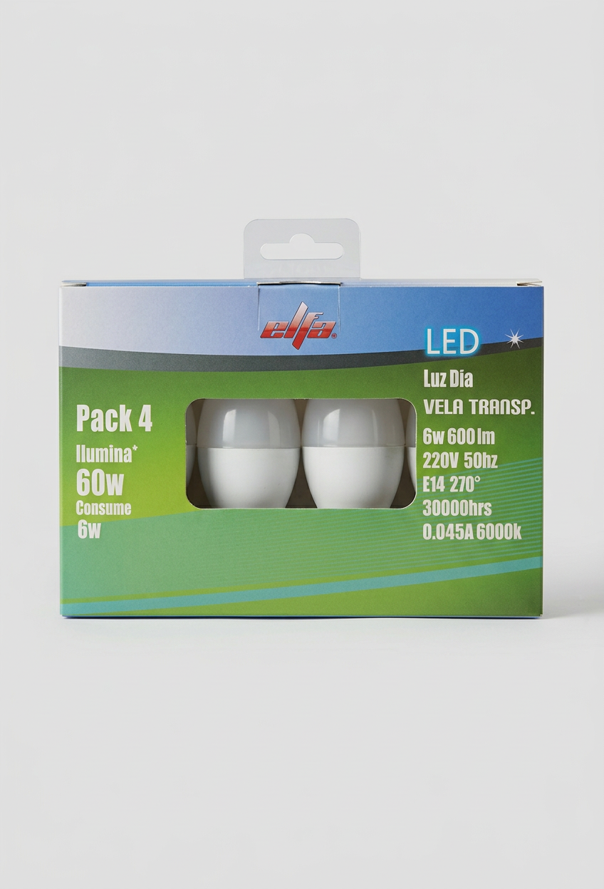 Pack de 4 Ampolletas LED Vela E14 6W Luz Fría 2