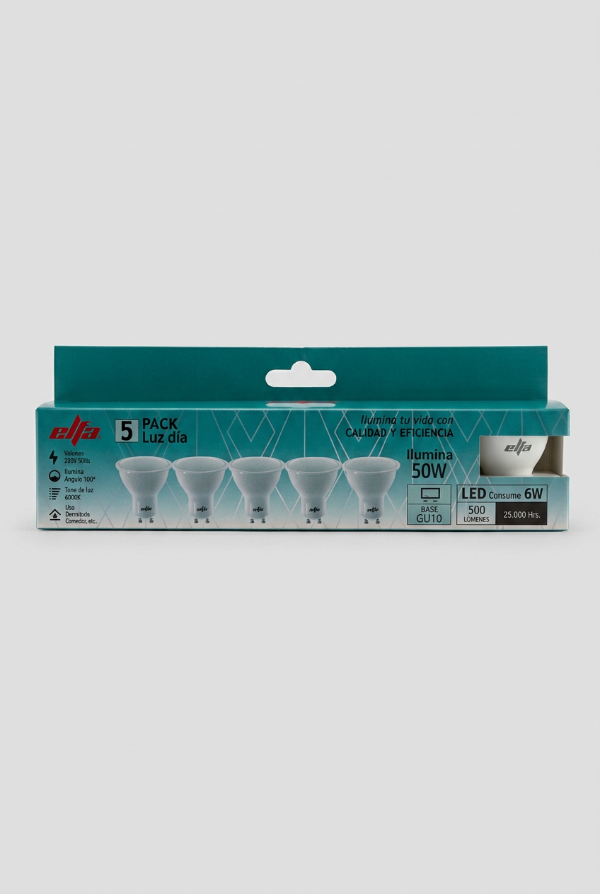 Pack de 5 Ampolletas LED GU10 6W Luz Día 6000K 2