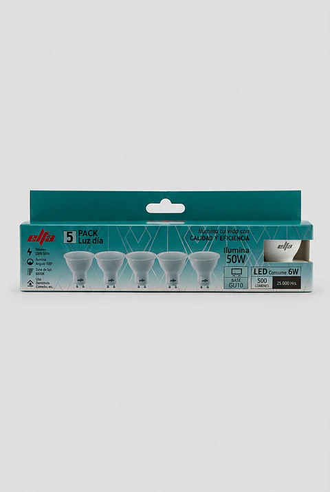 Pack de 5 Ampolletas LED GU10 6W Luz Día 6000K