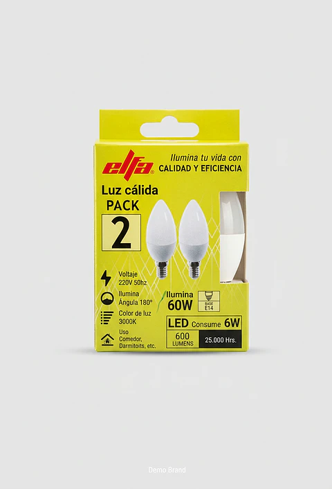 Pack 2 Ampolletas LED Vela 35A Elfa - 6W E14 Luz Cálida (3000K)