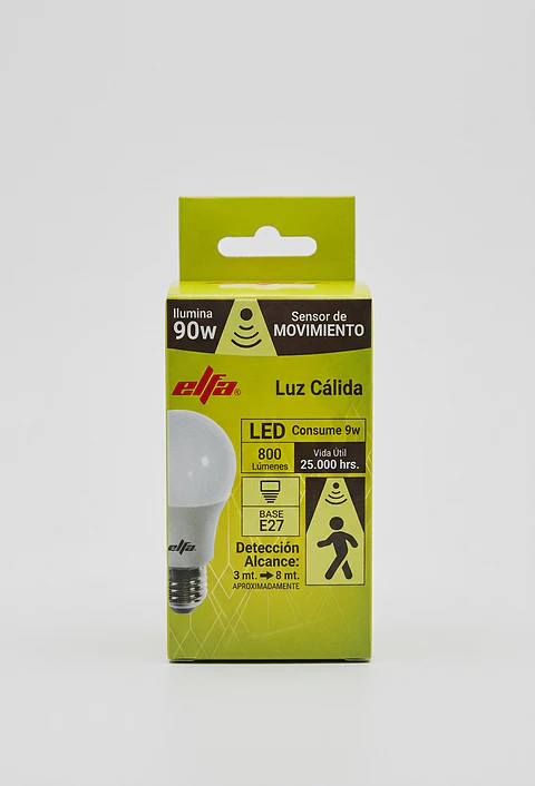 Ampolleta LED A60 Elfa con Sensor de Movimiento - 9W 3000K