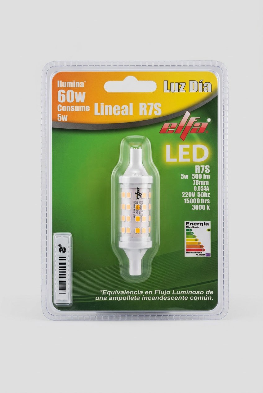 Ampolleta LED Lineal R7S 78mm 5W Luz Cálida 2