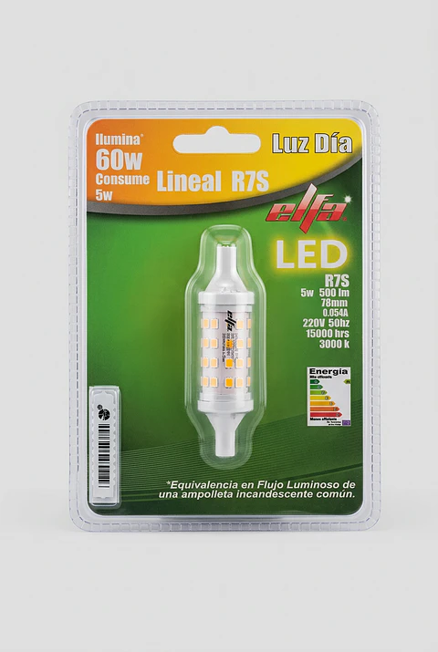 Ampolleta LED Lineal R7S 78mm 5W Luz Cálida