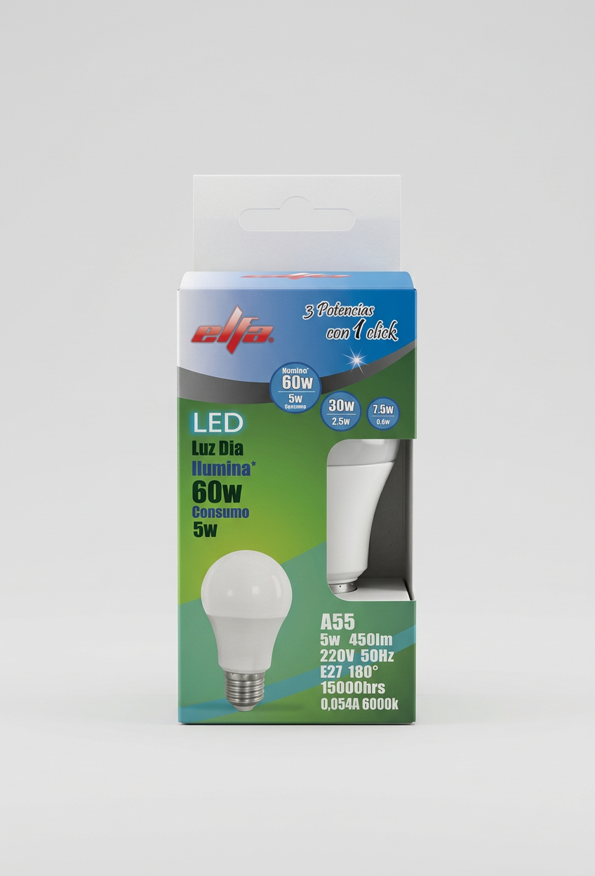 Ampolleta LED Elfa A60 en 3 Potencias - Luz Día 6000K 2