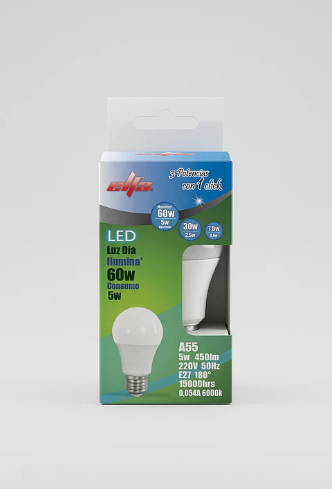 Ampolleta LED Elfa A60 en 3 Potencias - Luz Día 6000K
