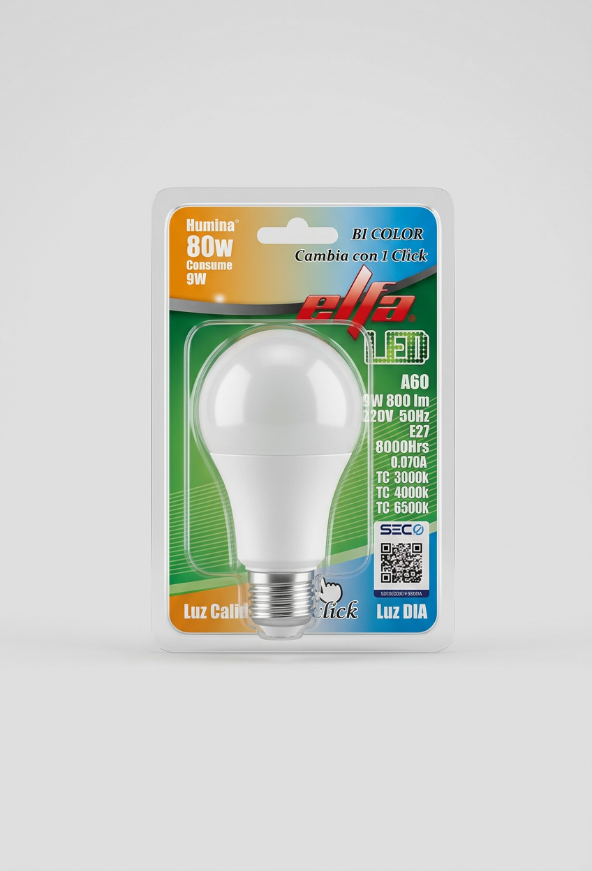 Ampolleta LED A60 9W E27 Luz Día 6000K 2
