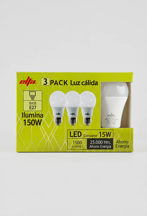 Pack de 3 Ampolletas LED A60 de 15W E27 Luz Cálida