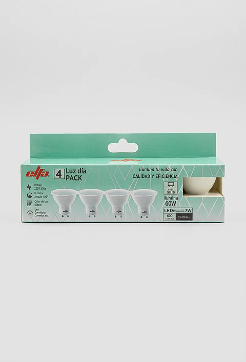 Pack 4 Ampolletas Led Gu10 7W Luz Fría 6000K 600lm Dicroico Elfa Sec