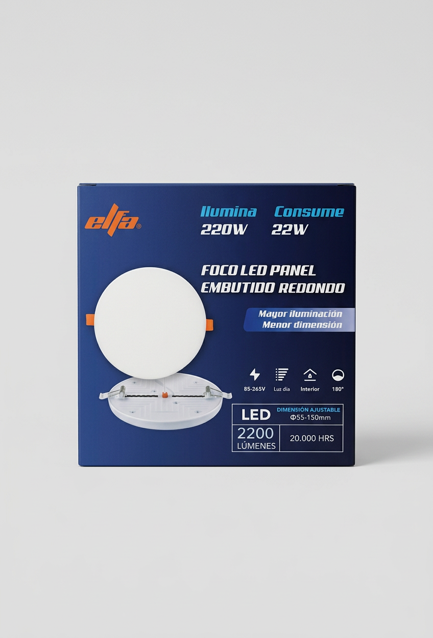 Foco Panel LED Embutido Ajustable Redondo 22W Luz Día 6400K 2