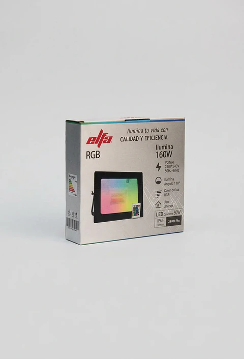 Reflector LED RGB 50W Control Remoto Elfa 4000lm IP65 Exterior 15x17cm