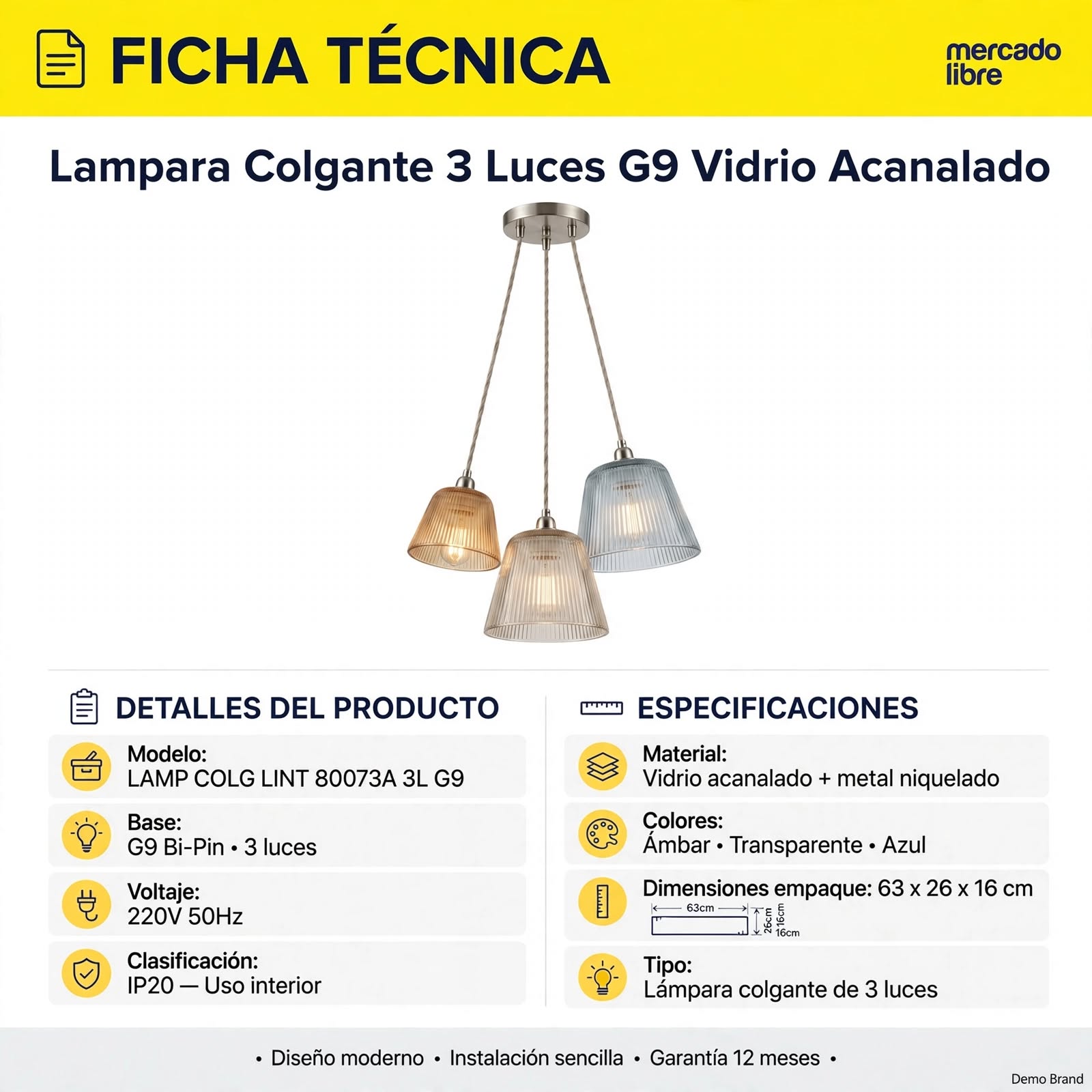 Lampara Colgante Linterna 3 Luces G9 Vintage Industrial 63cm 220V Estructura Metalica 2