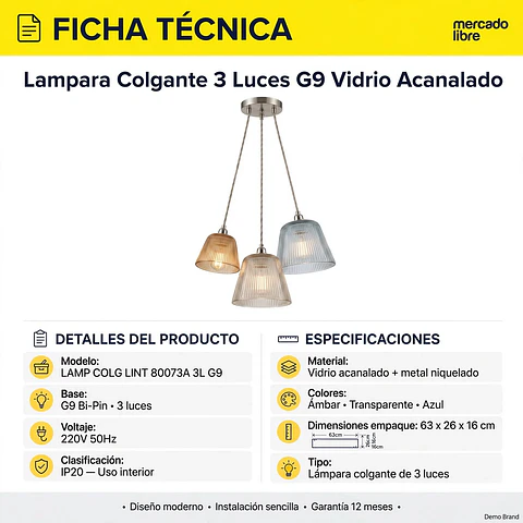 Lampara Colgante Linterna 3 Luces G9 Vintage Industrial 63cm 220V Estructura Metalica
