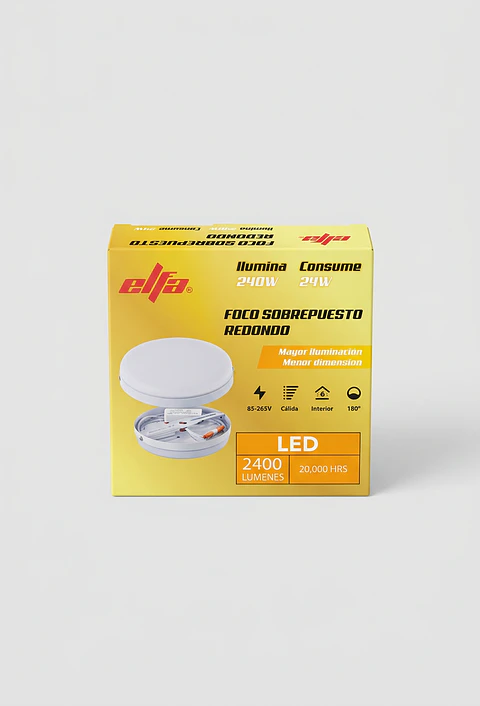 Foco Panel LED Sobrepuesto Redondo 24W Luz Cálida 3000K
