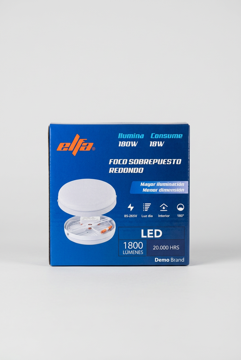 Foco LED Sobrepuesto Redondo 18W Luz Dia 6400K 1800lm 180 grados Elfa 2