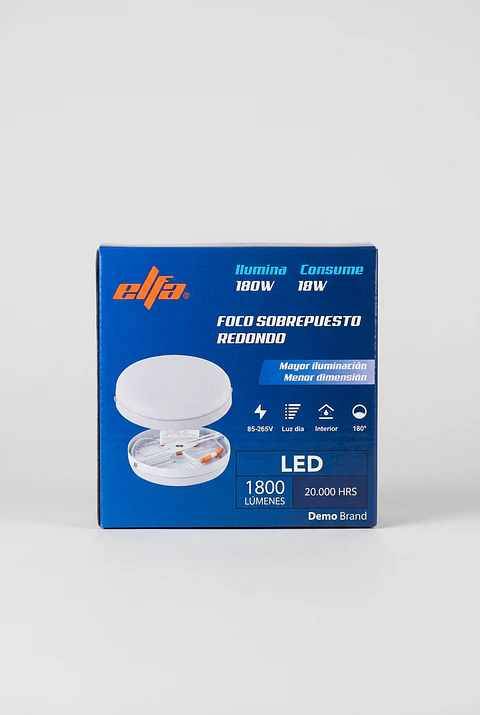 Foco LED Sobrepuesto Redondo 18W Luz Dia 6400K 1800lm 180 grados Elfa