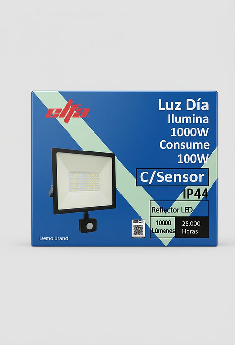 Reflector LED 100W Sensor PIR Elfa 10000lm 6500K IP65 Exterior SEC 22x25cm