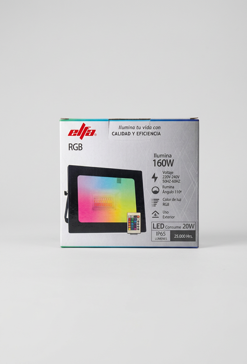 Reflector LED RGB 20W Control Remoto Elfa 1600lm IP65 Exterior 2