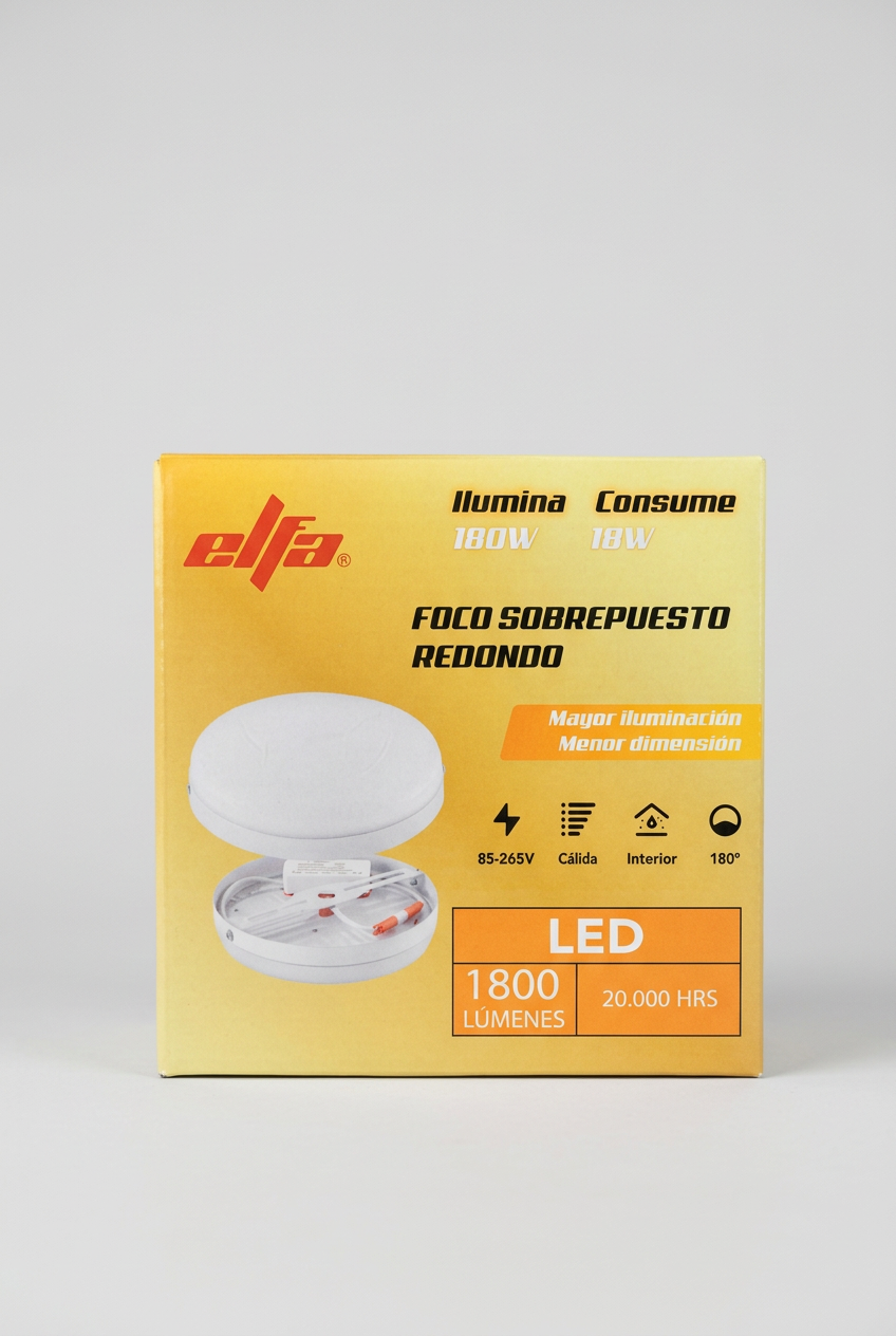 Foco Panel LED Sobrepuesto Redondo 18W Luz Calida 3000K 1800lm 12cm 2