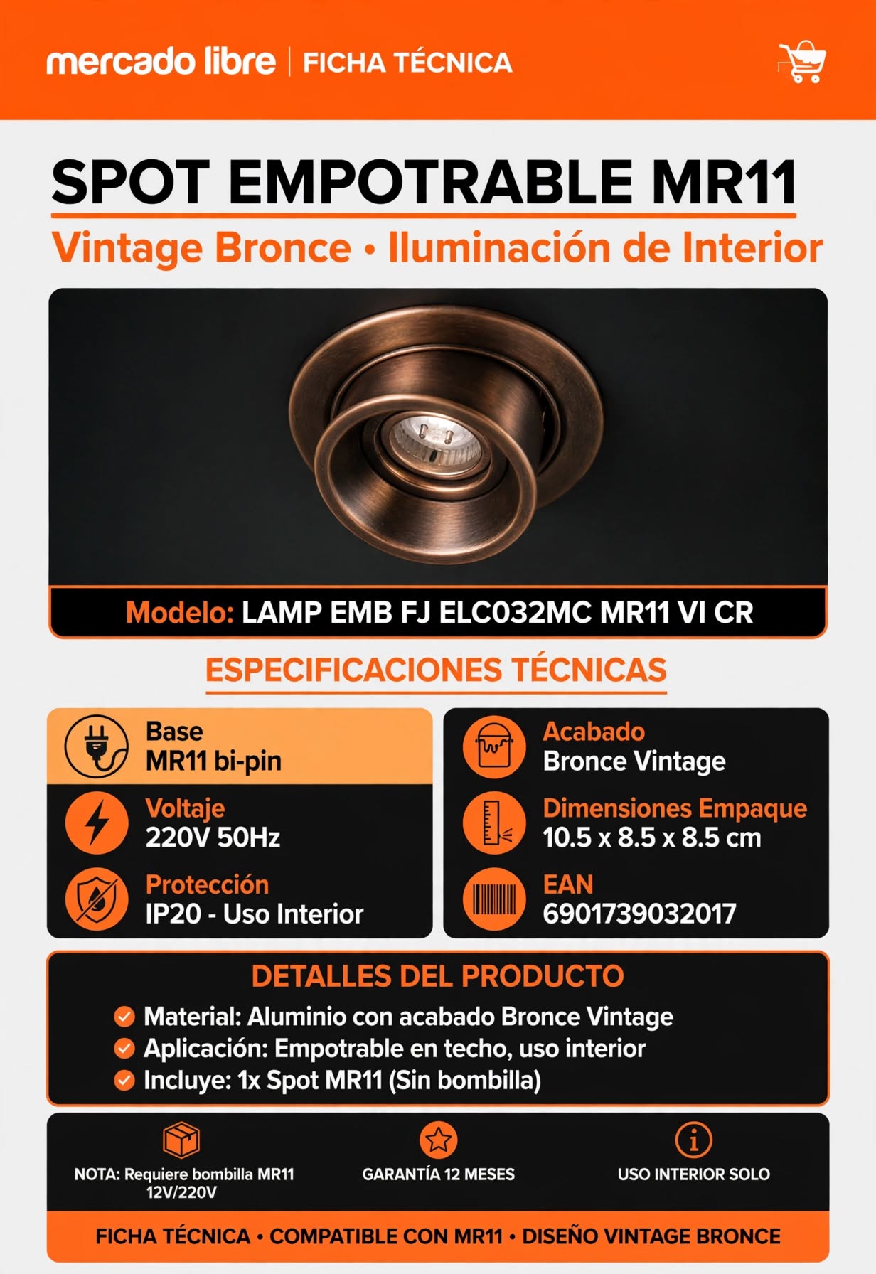 Spot Embutido Ultra Slim 3.5cm Cromo G4 JC 12V Vidrio Esmerilado Para Mueble Vitrina 3