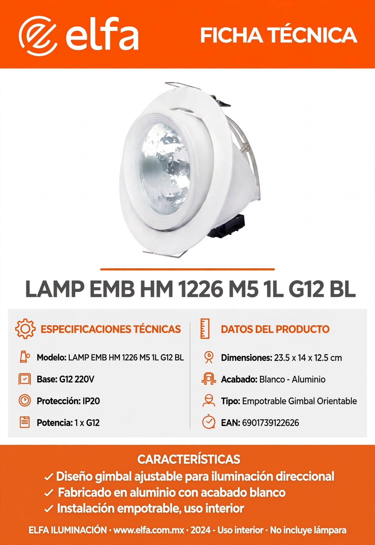 Foco Embutido  Redondo  dirigible G12 Alto Rendimiento 23cm Blanco Reflector Facetado Para Retail Techo Alto Mall 3