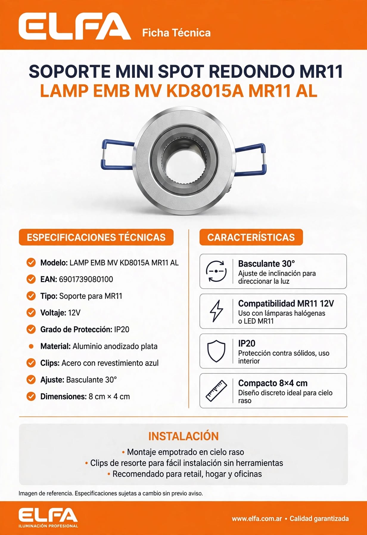 Mini Spot Embutido MR11 8cm Aluminio Gris Orientable 30 Grados Soporte Para Dicróico Ultra Delgado 4cm 3