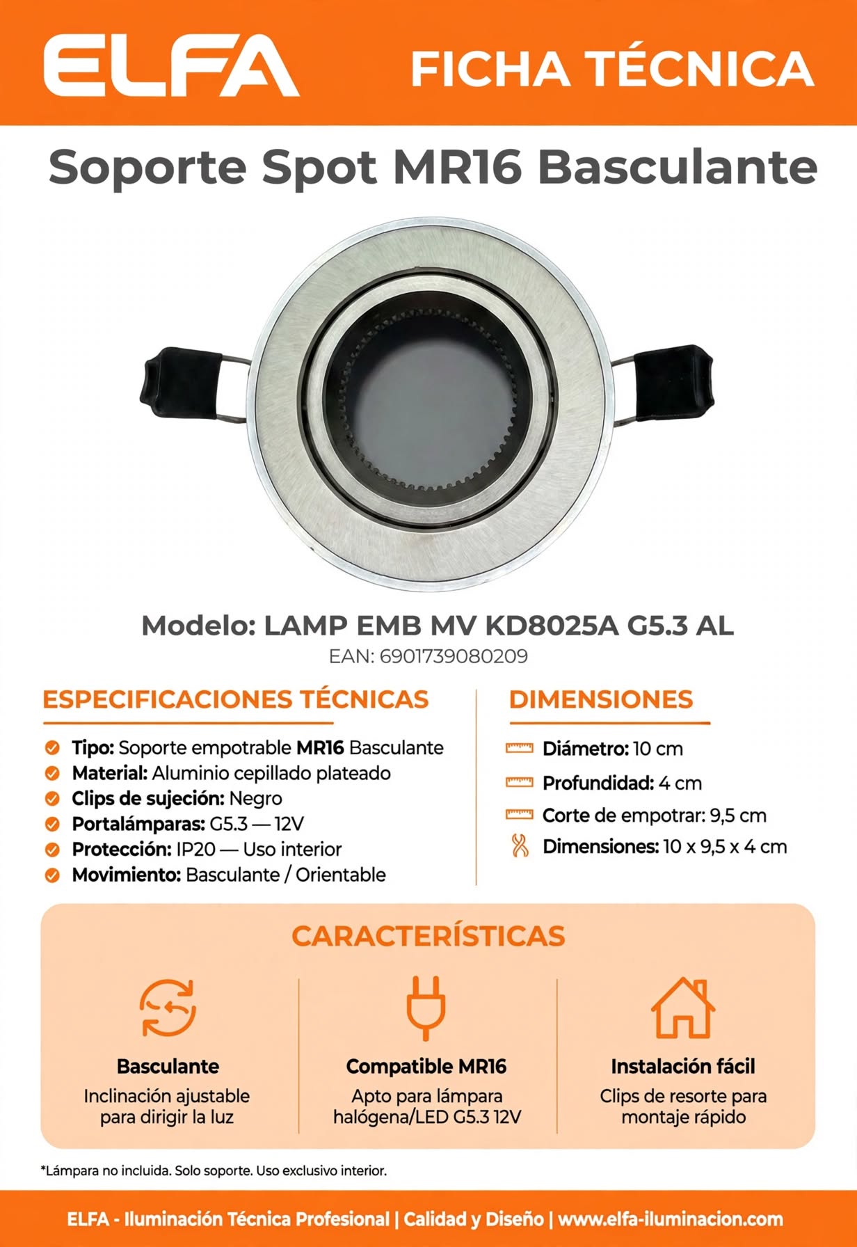 Soporte Embutido MR16 G5.3 10cm Aluminio Gris Basculante Orientable 220v Para Acento Retail Living 3