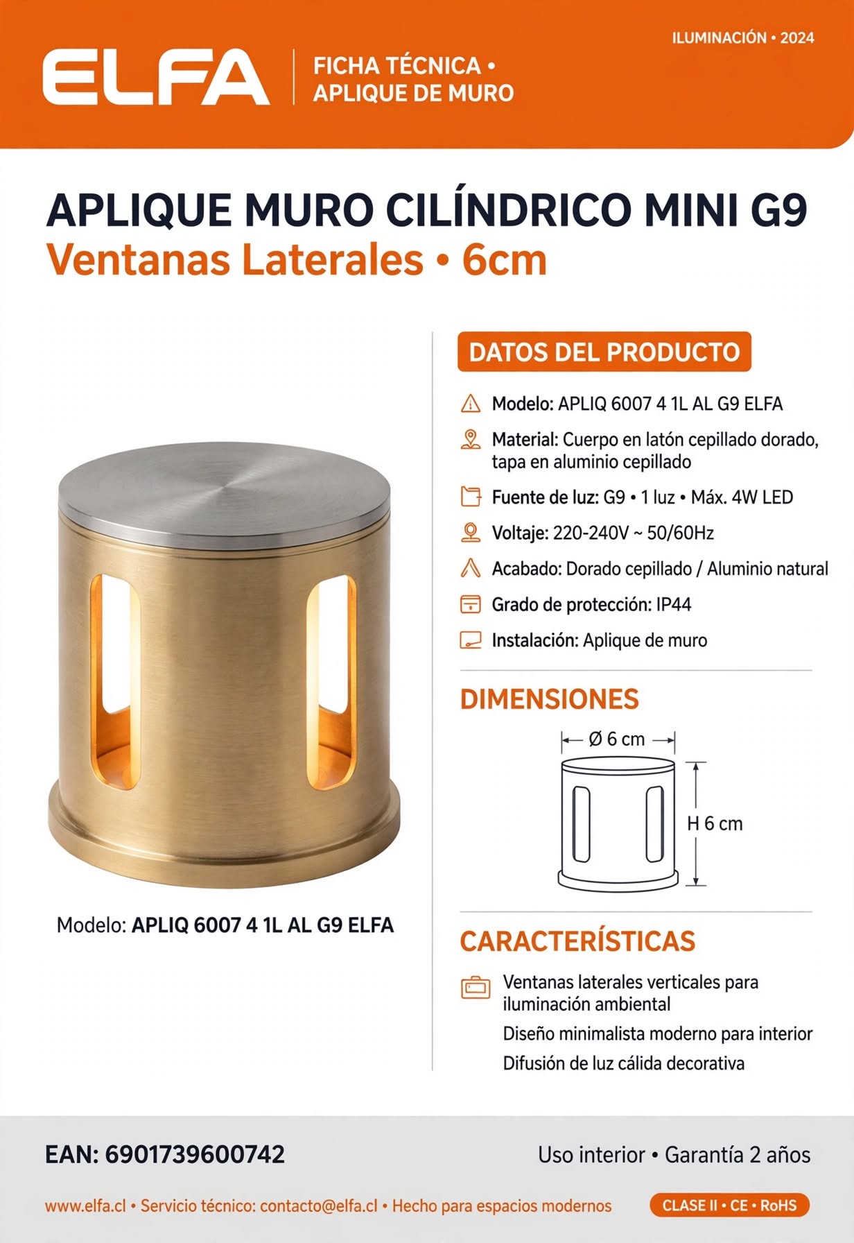 Aplique Muro Cilíndrico Mini G9 Aluminio 6cm Ventanas Laterales Para Pasillo Baño Hotel 3