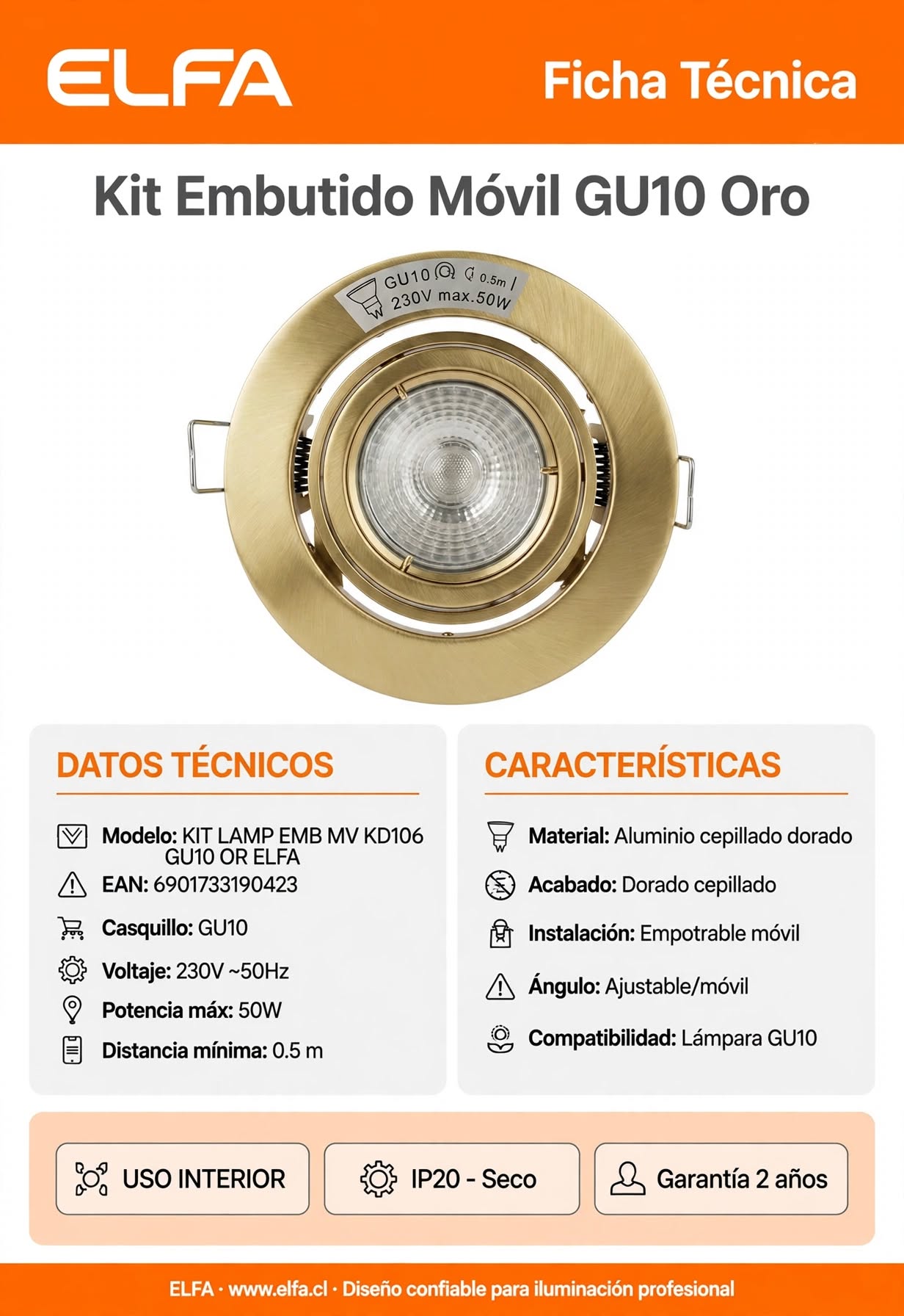 Kit Embutido Móvil GU10 Oro Foco Orientable Dorado Para Galería Boutique Dormitorio 3